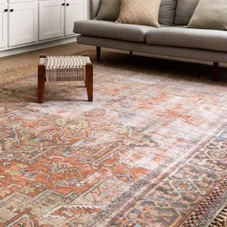 Alexander Home Traditional Distressed Rust/ Blue Medallion Printed Area Rug - 8'4" x 11'6" | Bed Bath & Beyond