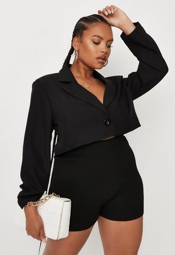 Plus Size Black Cropped Blazer | Missguided (US & CA)