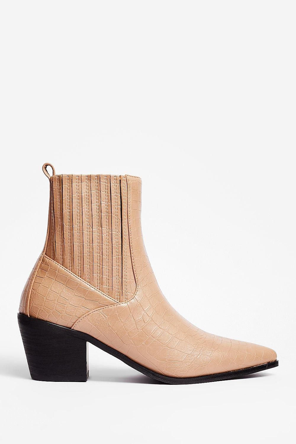 Faux Leather Croc Pointed Ankle Boots | Nasty Gal (US)
