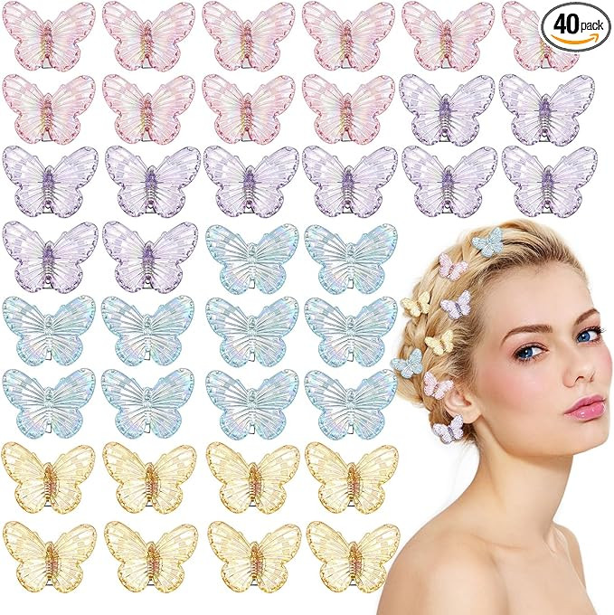 40 PCS Mini Acrylic Transparent Aurora Butterfly Hair Clips Cute Fashion Hair Claw,Non-Slip Hair ... | Amazon (UK)