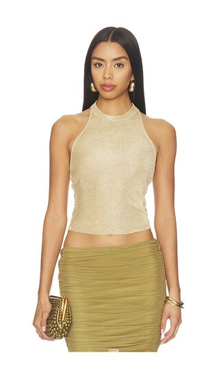 SEROYA Minnie Metallic Knit Halter Top in Metallic Gold. - size M | Revolve Clothing (Global)