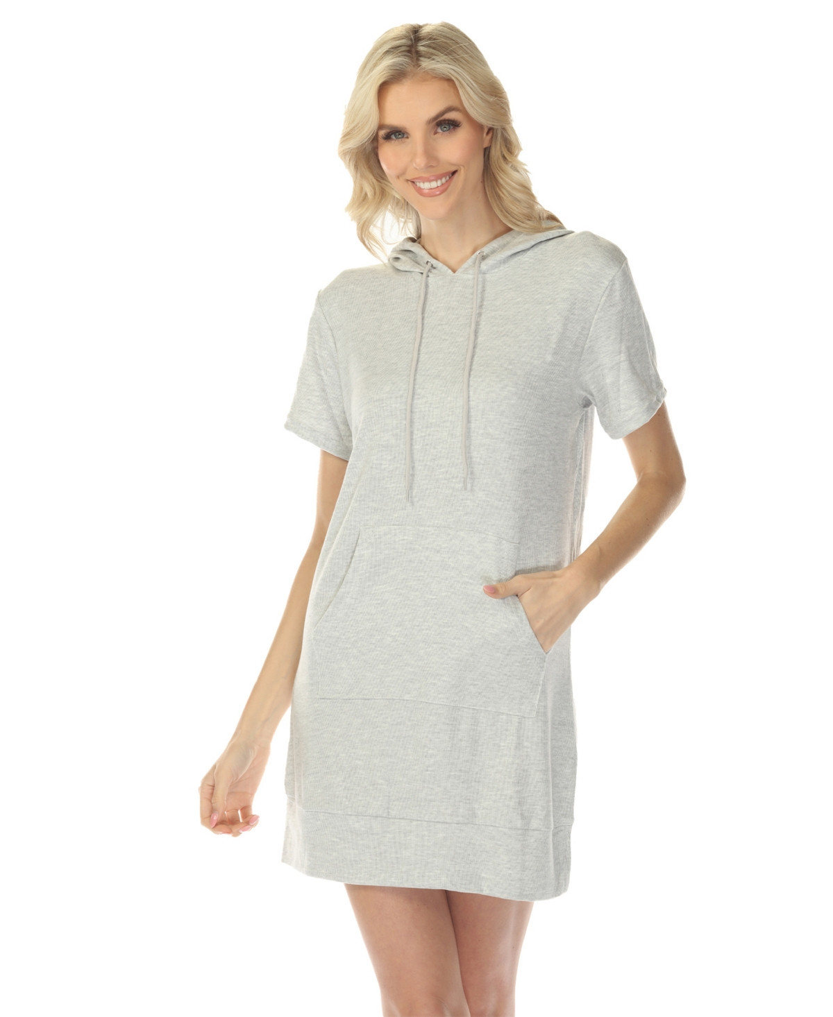 White Mark Women's Short Sleeve Hoodie Dress - Gray | Macy's