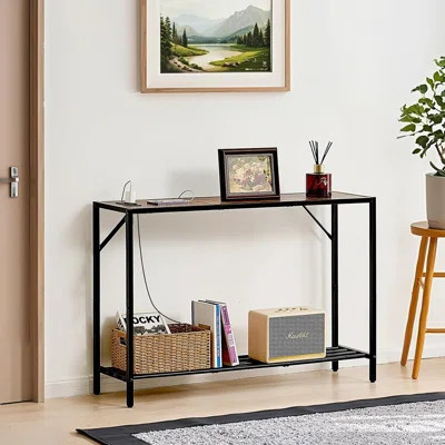 Narrow Console Table, 41.7" Behind Couch Shelf With Power ... | Wayfair North America