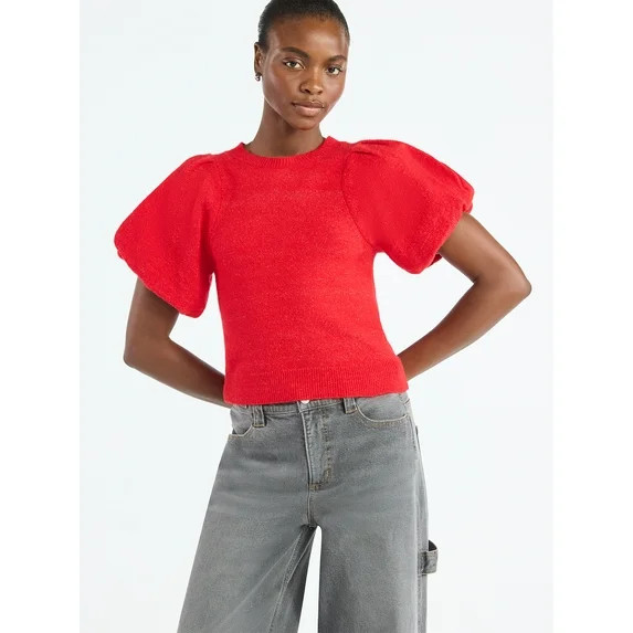 Scoop Women's and Women's Plus Sweater Top with Puff Sleeves, Lightweight, Sizes XS-4X | Walmart (US)