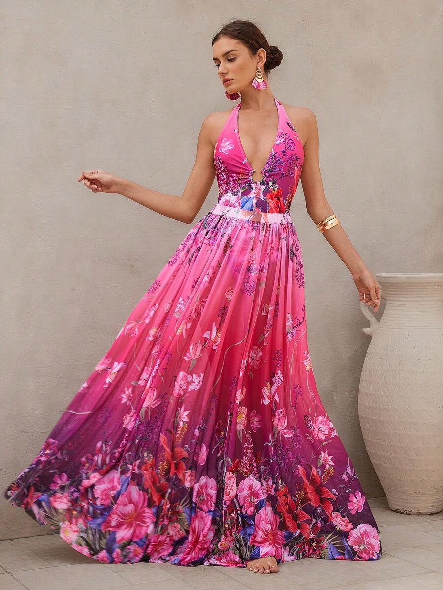 Swim Oasis Women's Romantic Floral Gradient Color Print One-Piece Swimsuit With Cover Up Skirt, F... | SHEIN