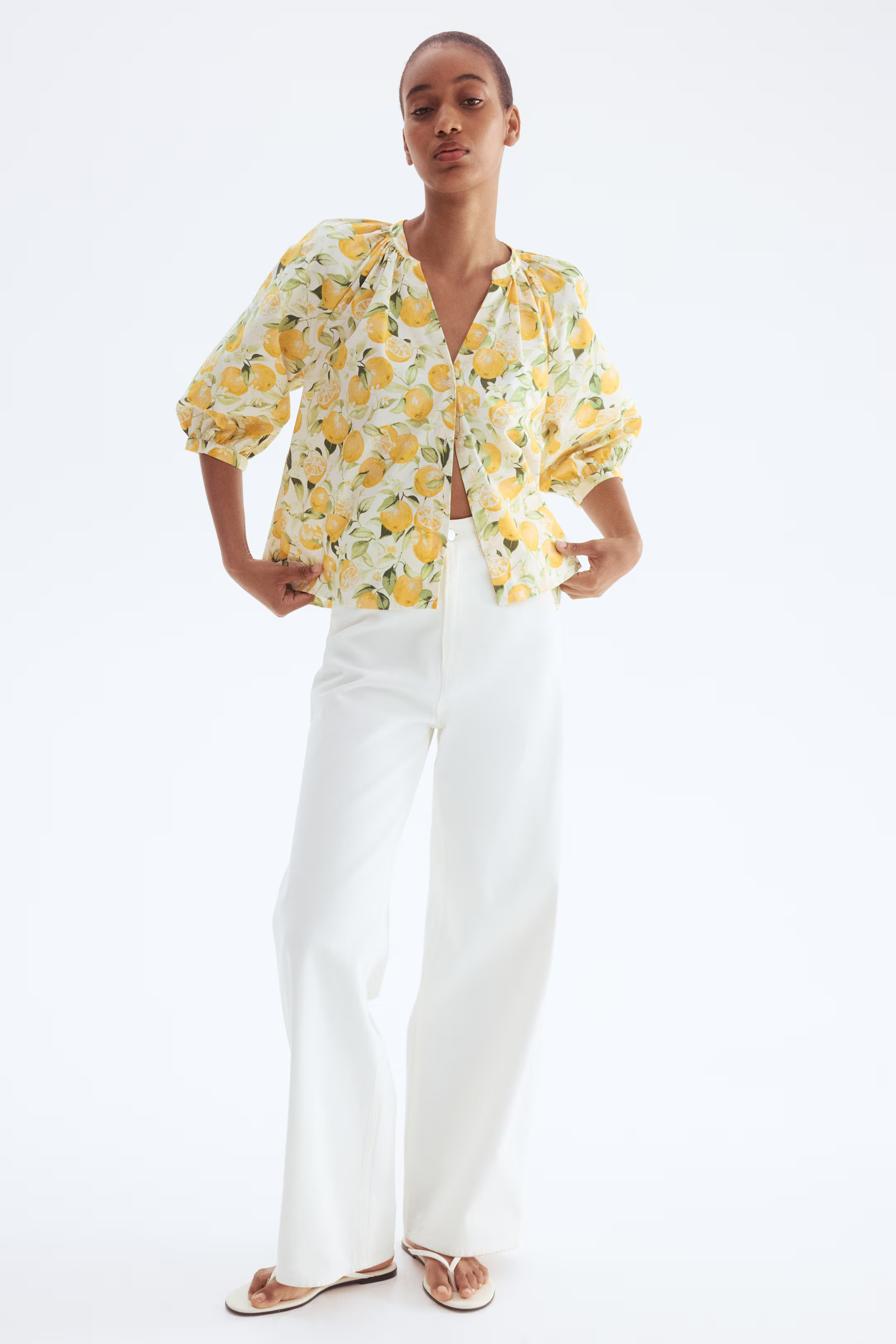 Balloon-Sleeved Poplin Blouse | H&M (US + CA)