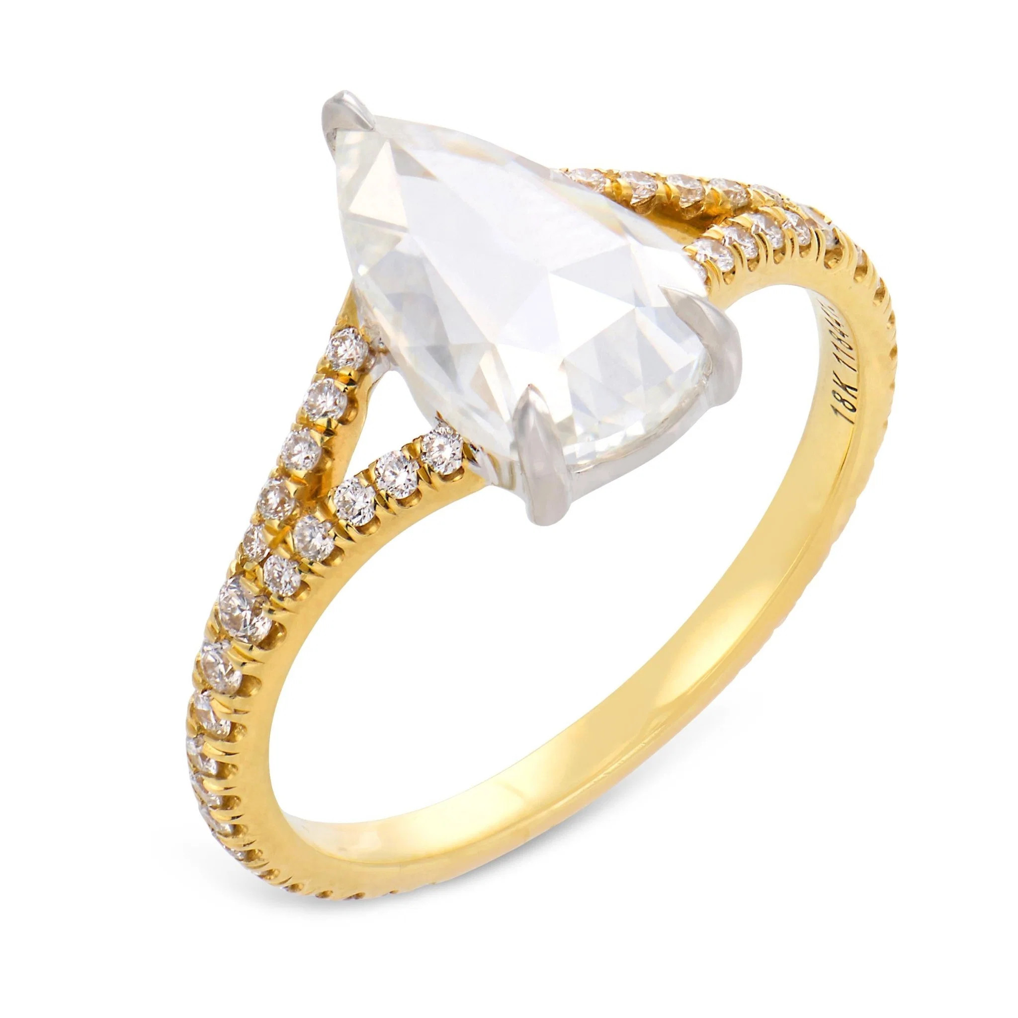 Lugano GIA 1.54 carat rose cut diamond 18k yellow gold engagement ring | Trumpet & Horn