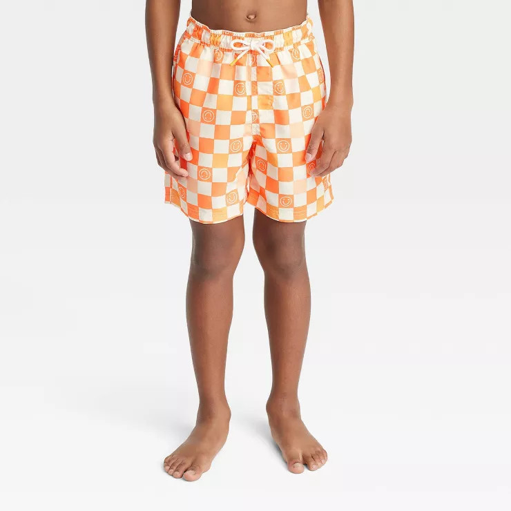Boys' Checkered Smile Swim Trunks - Cat & Jack™ Orange | Target