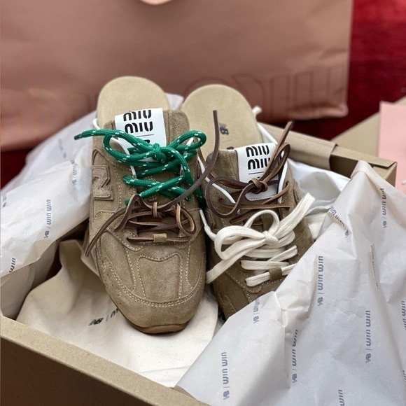 Miu Miu Beige Mules with Green and White Laces | Poshmark