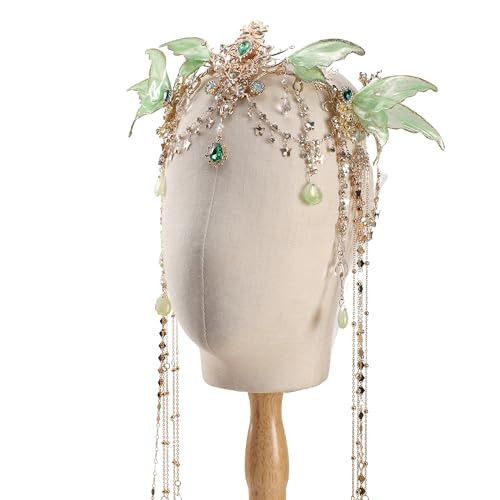 FRESHME Renfaire Butterfly Fairy Elf Crown - Elf Headpiece with Green Butterfly Wings Elven Tiara with Tassel Elven Headband Wedding Renaissance Cosplay Halloween Fantasy Accessories for Women Adult | Amazon (US)
