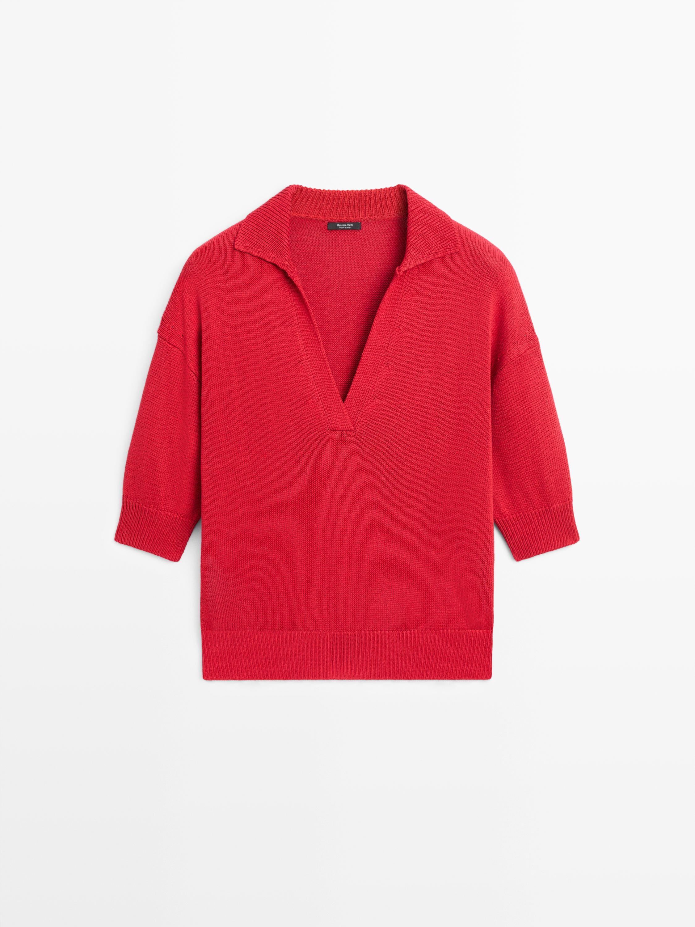 Flowing knit polo sweater | Massimo Dutti US