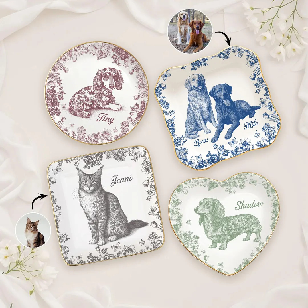 Custom Pet Portrait Jewelry Dish, Custom Dog Breeds Chinoiserie Toile De Jouy Style, Jewelry Dish... | Etsy (US)