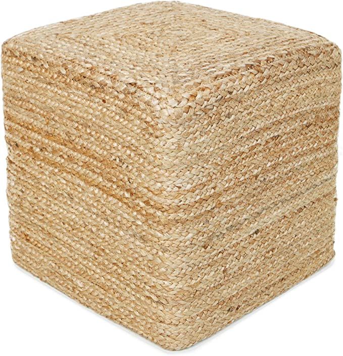 REDEARTH Cube Pouf Foot Stool Ottoman - Jute Braided Pouffe Poof Accent Sitting Footrest for The ... | Amazon (US)