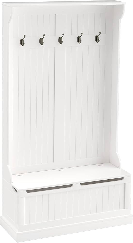 HOMCOM 37.75" 3-In-1 Entryway Hall Tree with Storage Bench, Coat Rack with Four Hooks and Shoe St... | Amazon (US)