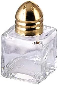 Mini Salt & Peppper Shakers Shaker, Cube Shape, Polished Gold Top, Glass Body - 1 Dozen | Amazon (US)