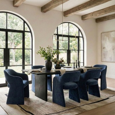 Modern Dining Chairs Set of 6, Fully Upholstered Blue Chenille Kitchen Chairs with Integrated Wraparound Backrest and Armrest Design-Panipeachy | Target