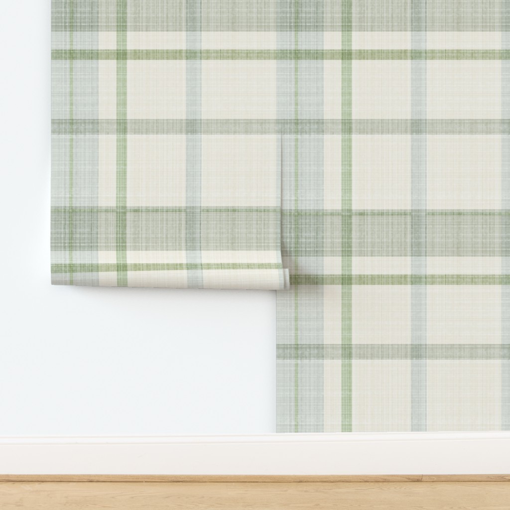Pale Green Coastal Plaid - Gingham Check in Classic Grandmillennial Style Wallpaper | Spoonflower | Spoonflower