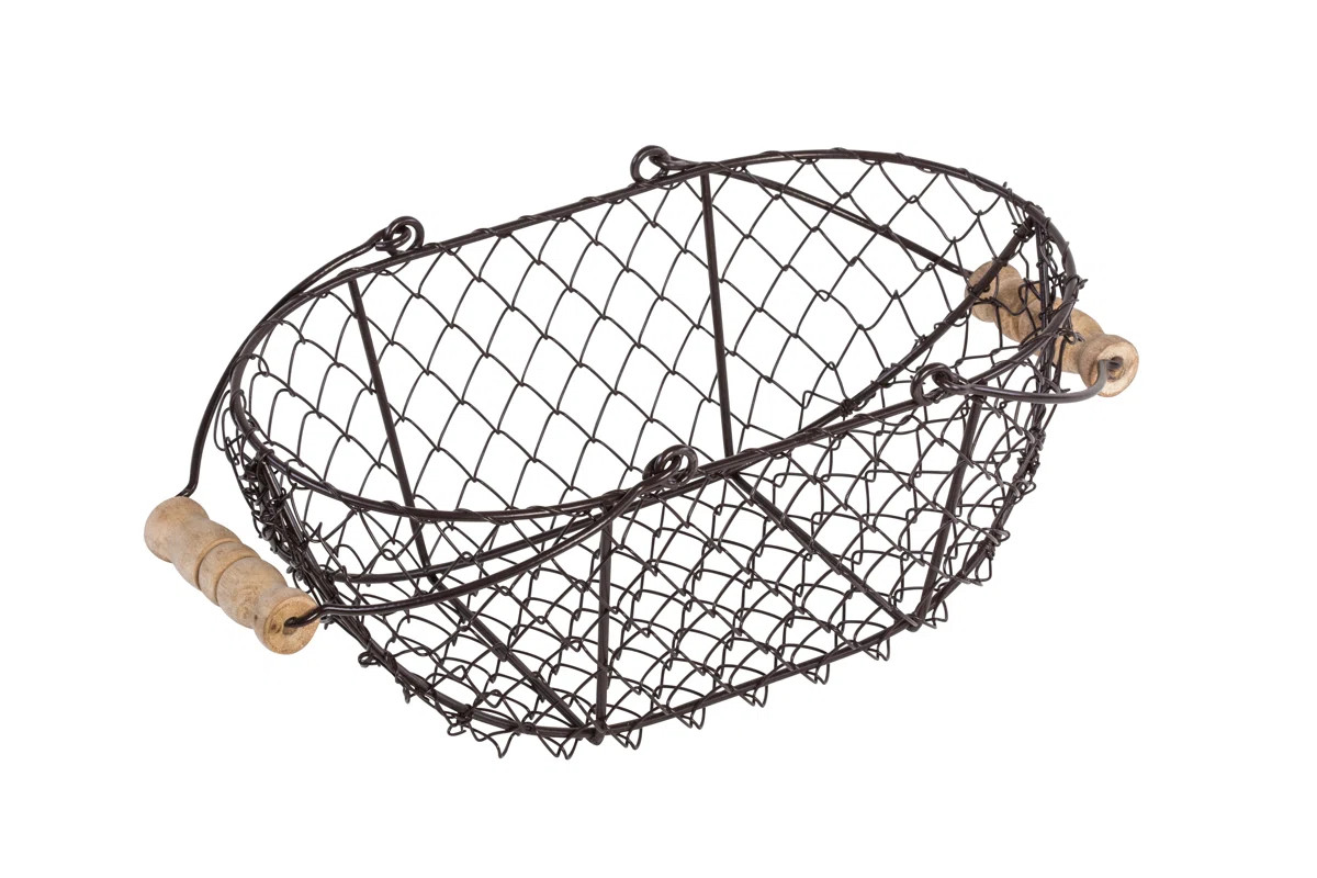 Oval Wire Basket with Wooden Handles | Wayfair North America
