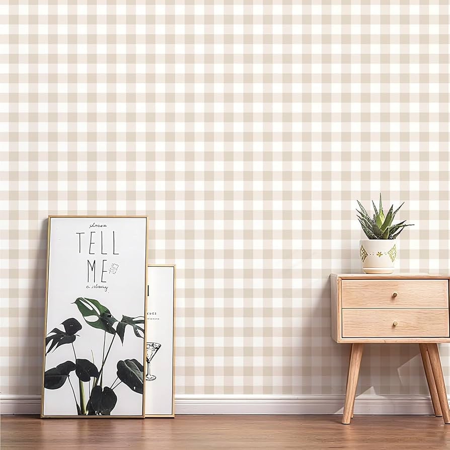 Plaid Peel and Stick Wallpaper 17.7''x393'' Beige Plaid Contact Paper Boho Checkered Wall Paper S... | Amazon (US)