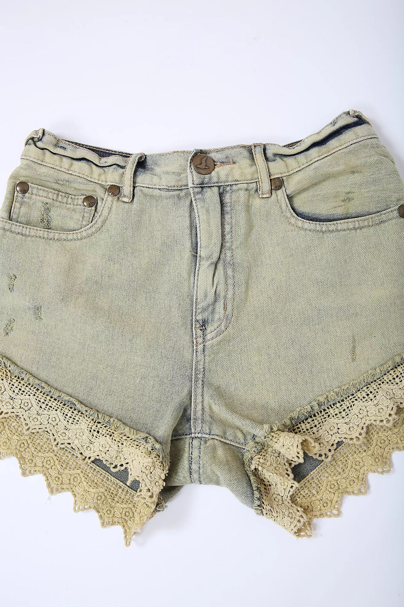 Overwash Denim & Lace FP Shorts Selected by Love Rocks Vintage | Free People (Global - UK&FR Excluded)
