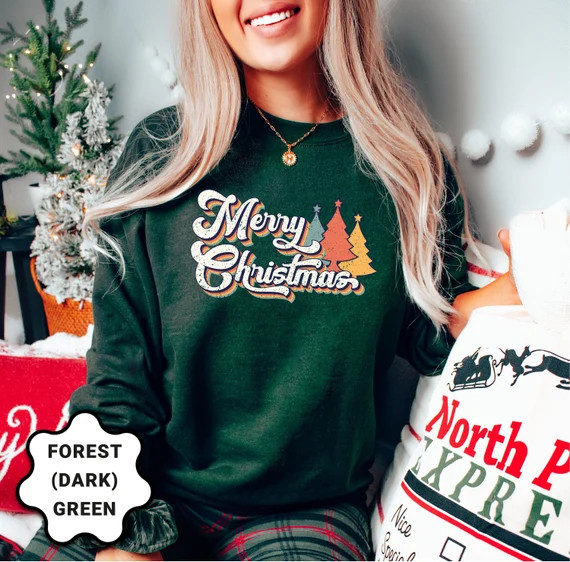 Retro Merry Christmas Sweatshirt Women's Christmas - Etsy | Etsy (US)