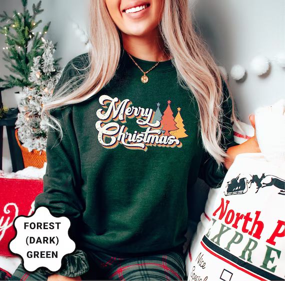 Retro Merry Christmas Sweatshirt Women's Christmas - Etsy | Etsy (US)