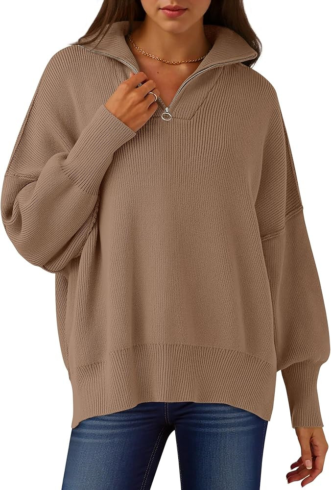 ANRABESS Women's Oversized Fashion Long Sleeve Quarter Zip Baggy Loose Slouchy Sweater Pullover T... | Amazon (US)