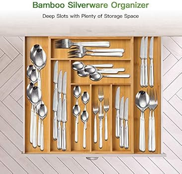 Bamboo Expandable Drawer Organizer for Utensils Holder, Adjustable Cutlery Tray, Wood Drawer Divi... | Amazon (US)