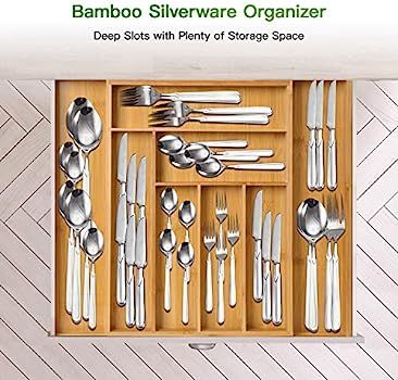 Bamboo Expandable Drawer Organizer for Utensils Holder, Adjustable Cutlery Tray, Wood Drawer Divi... | Amazon (US)