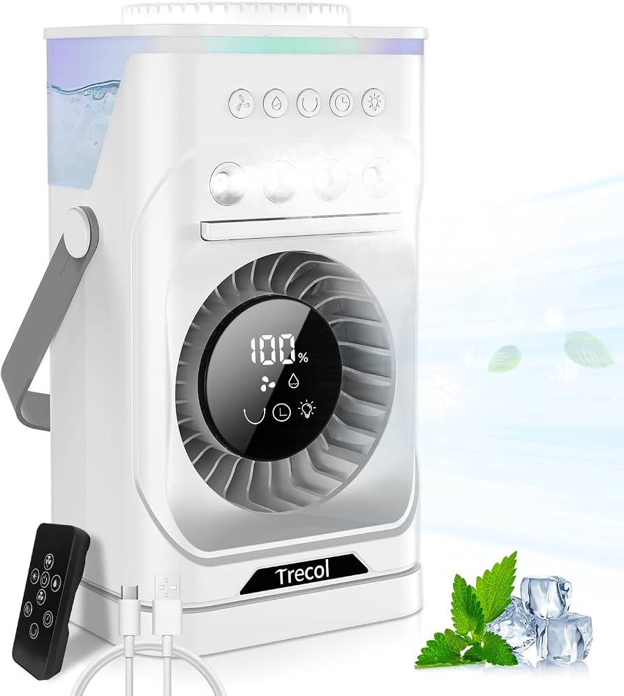 Portable Air Conditioner Fan, 10000 mAh Rechargeable Desk Fan, 900ML Misting Fan with 3 Spray Lev... | Amazon (US)
