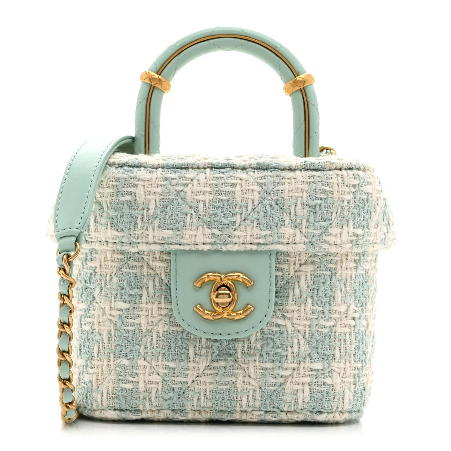 Tweed Handle Crush Small Vanity Case Light Green | FASHIONPHILE (US)