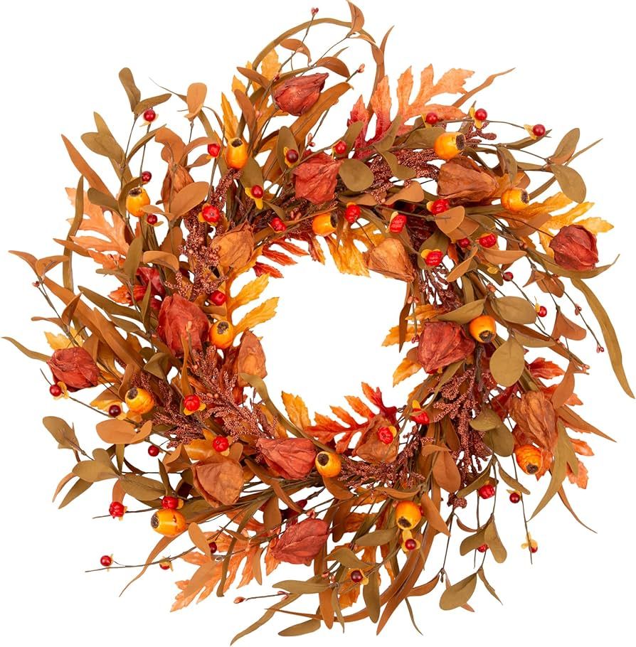 VGIA 18 Inch Fall Wreath Autumn Wreath for Front Door with Fall Leaves Artificial Autumn Harvest ... | Amazon (US)