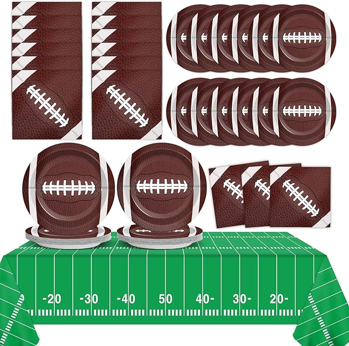 Football Party Supplies Serves 24 Football Party Paper Plates Napkins Set Sports Tablecloth Table... | Amazon (US)