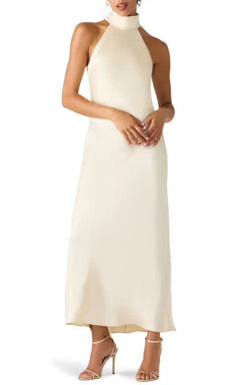 Steve Madden Lara Satin Bias Cut Maxi Dress in Cream at Nordstrom, Size Large | Nordstrom