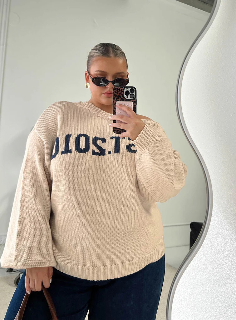 Jadynn Off Shoulder Knit Sweater Cream Curve | Princess Polly US