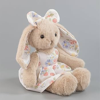 14\u201d Plush Bunny Stuffed Animal, Beige Rabbit with Floral Strawberry Dress & Bow, Soft Easter... | Amazon (US)