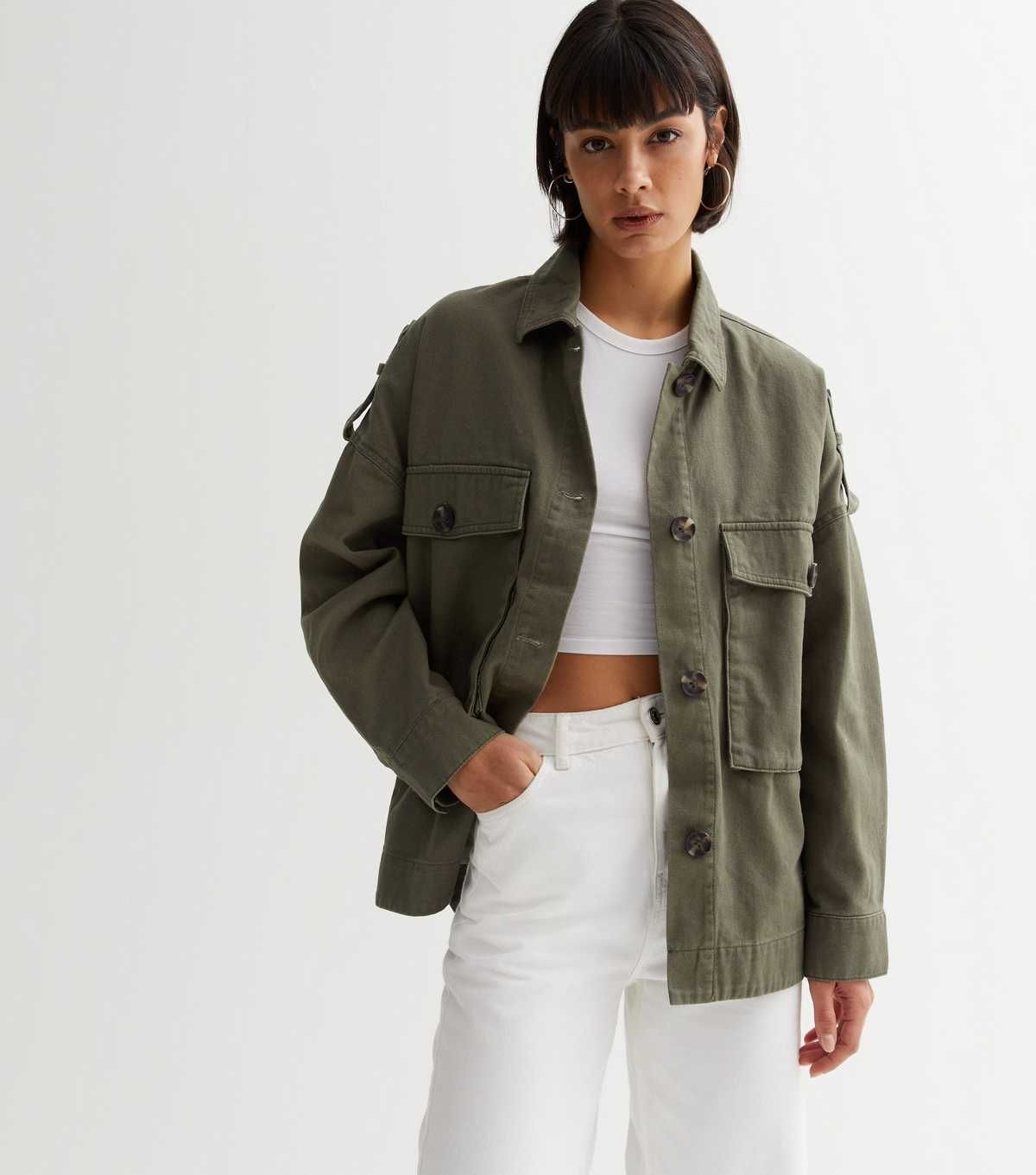 Khaki Cotton Button Front Oversized Shacket
						
						Add to Saved Items
						Remove from Sav... | New Look (UK)