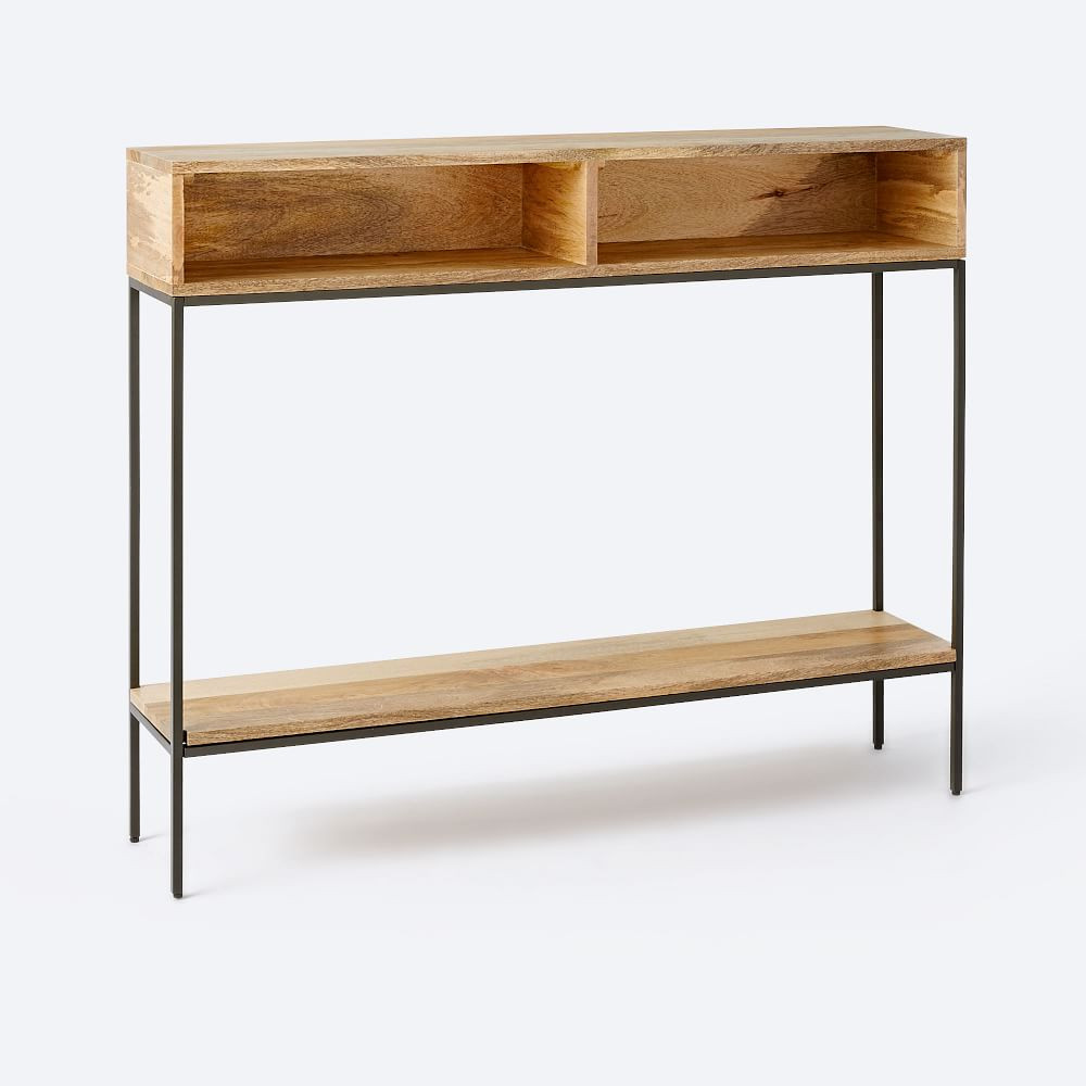 Industrial Storage 42&amp;quot; Open Skinny Console, Raw Mango, Blackened Steel | West Elm (US)