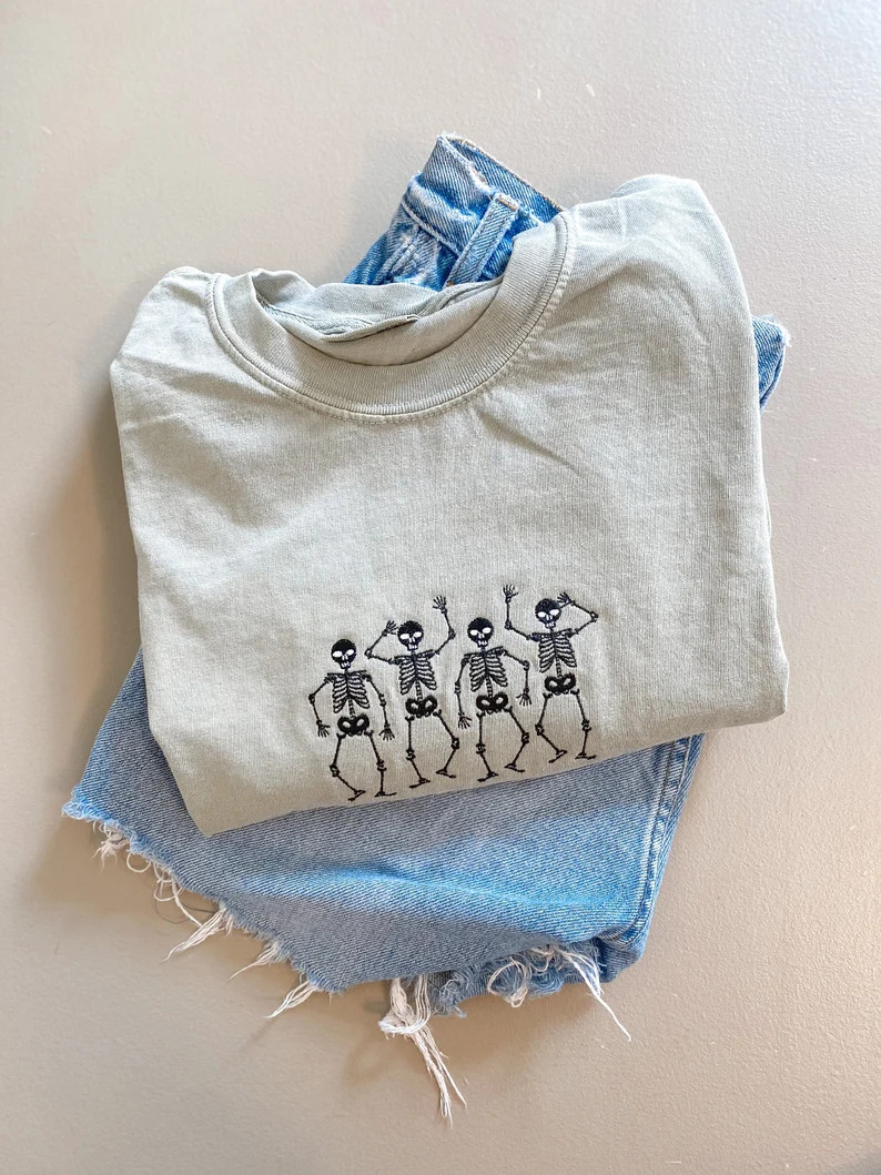 Dancing Skeletons Tee Comfort Colors, Short Sleeved, Halloween Tee - Etsy | Etsy (US)