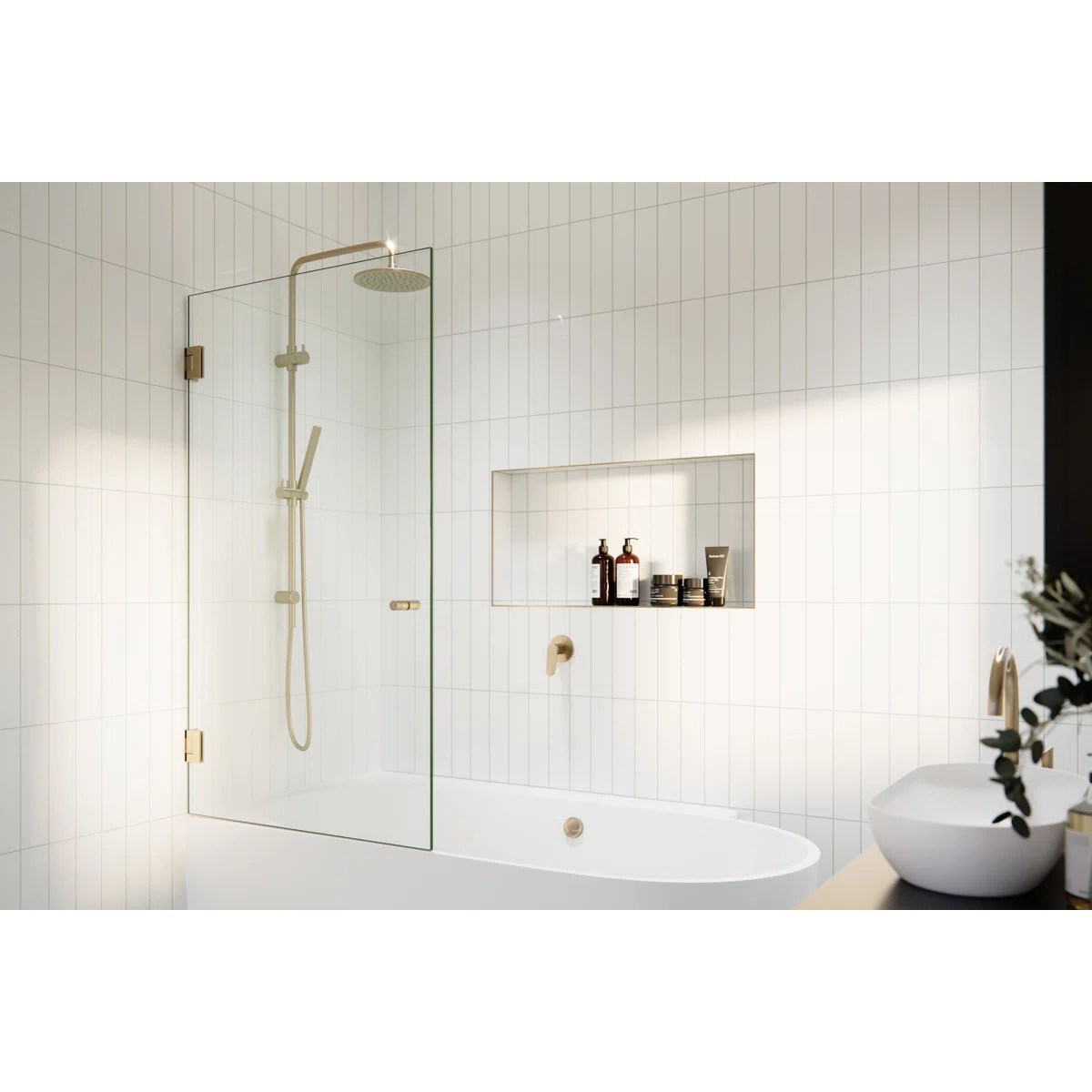Albedo 34 in. x 58 in. Fully Frameless Glass Bathtub Shower Door GW-B-DO-34-BB | Wayfair North America