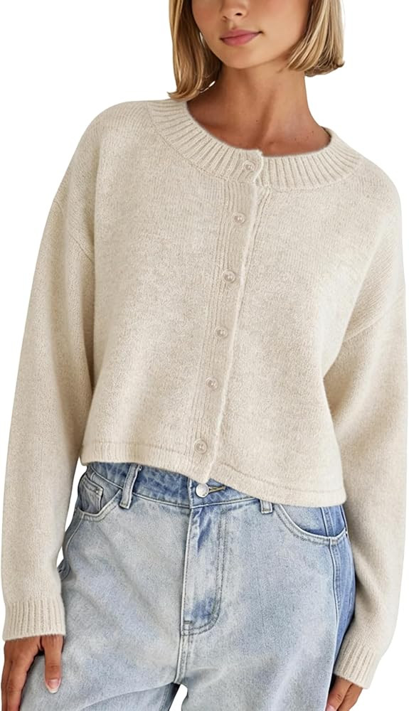 Springrain Women's Cropped Cardigan Long Sleeve Knit Sweaters | Amazon (US)