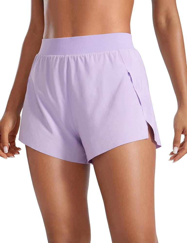 CRZ YOGA Running Shorts for Women High Waisted V Split for Gym Workout Athletic Track with Liner ... | Amazon (US)