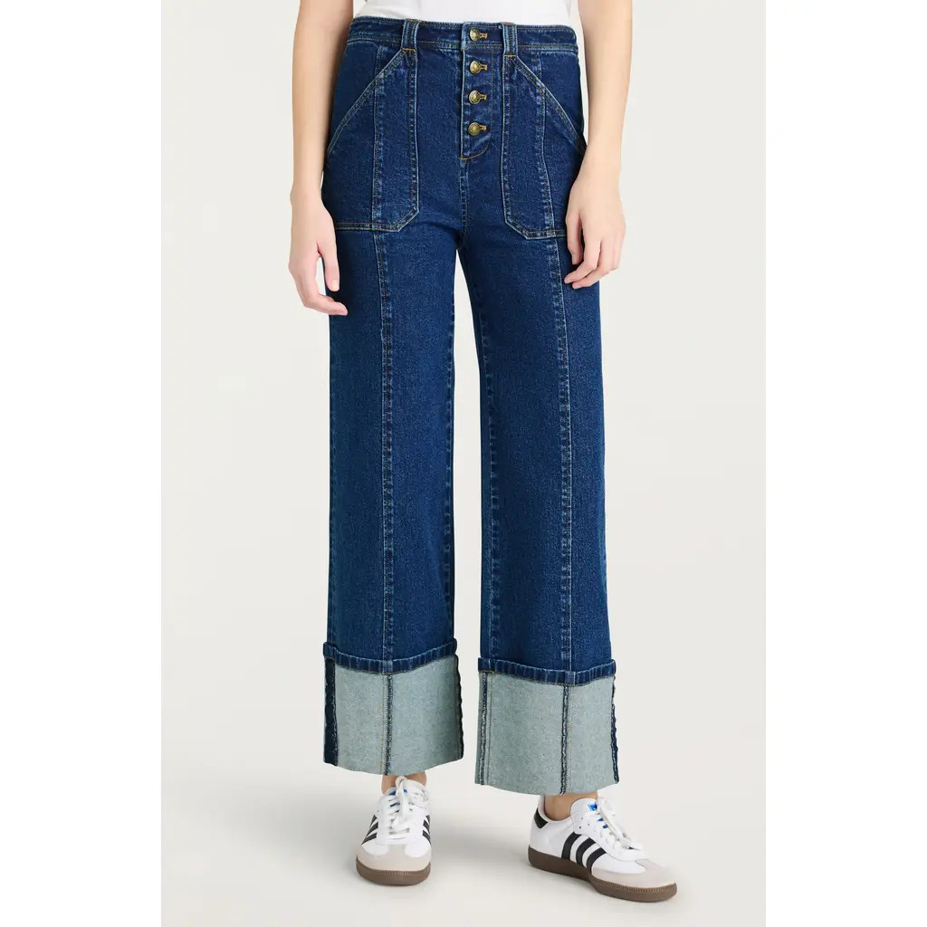 Cinq à Sept Benji Cuffed Wide Leg Jeans in Oceane at Nordstrom, Size 14 | Nordstrom
