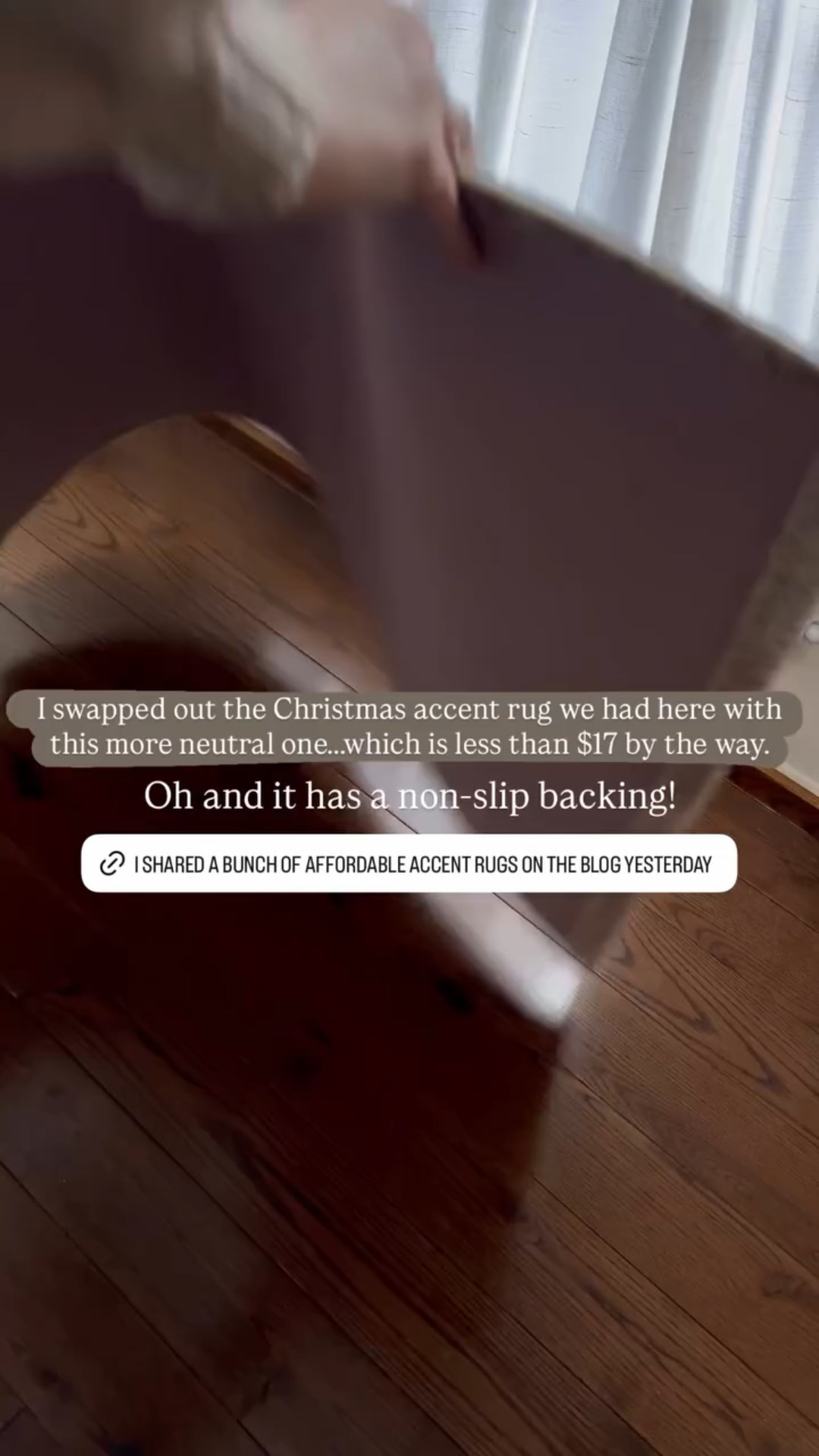 I swapped out the Christmas accent rug we had here with this more neutral one…..which is less than $17 by the way. Oh and it has a non-slip backing!