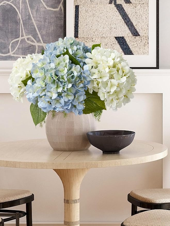 2PCS White & 2PCS 20" Light Blue Hydrangea Artificial Flowers Real Touch Faux Hydrangeas with Lon... | Amazon (US)