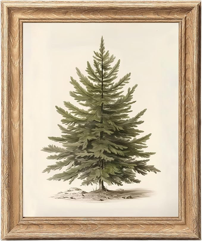 ASTRDECOR Framed Vintage Christmas Tree Wall Art 8x10, Rustic Pine Tree Botanical Winter Poster P... | Amazon (US)