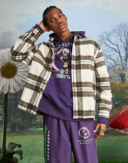 COLLUSION unisex shacket in neutral brushed check | ASOS | ASOS (Global)