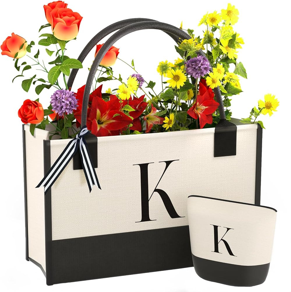 Embroidered Canvas Tote Bag with Zipper Pockets - Ideal Gift for Mom, Teacher, Sister | Amazon (US)
