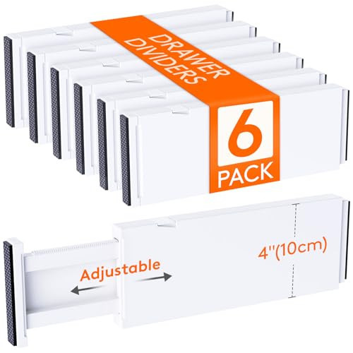 Lifewit 6 Pack Drawer Dividers for Clothes, 10.9-16" Adjustable Drawer Organizers, 4" High Plastic Expandable Drawer Separators in Bedroom/Office/Bathroom/Kitchen Storage, White | Amazon (US)