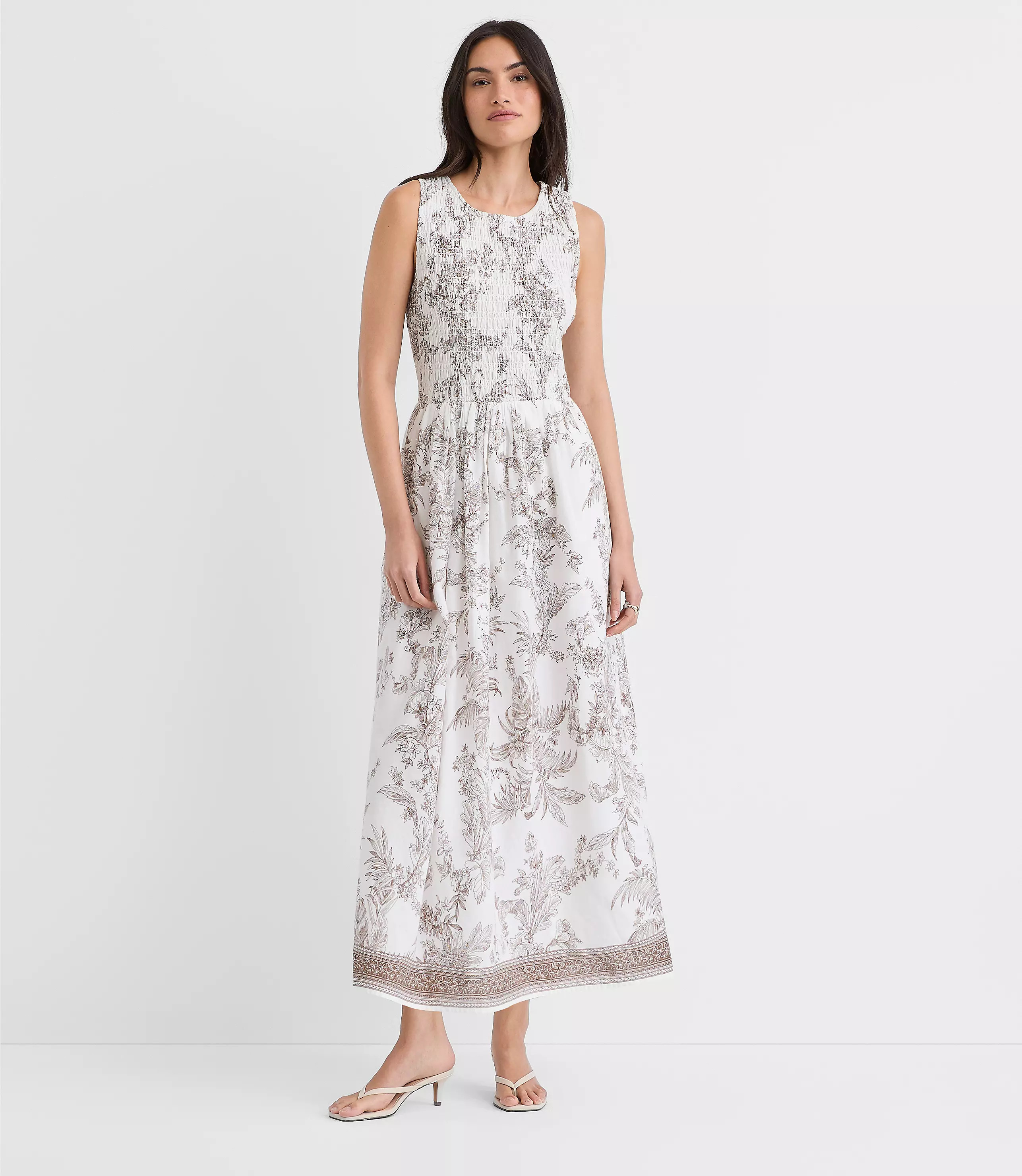 Floral Toile Smocked Midi Pocket Dress | LOFT